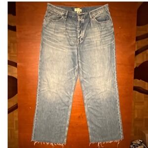 Madewell jeans 32 Low-slung baggy pleated Billings airy denim raw hem wide leg